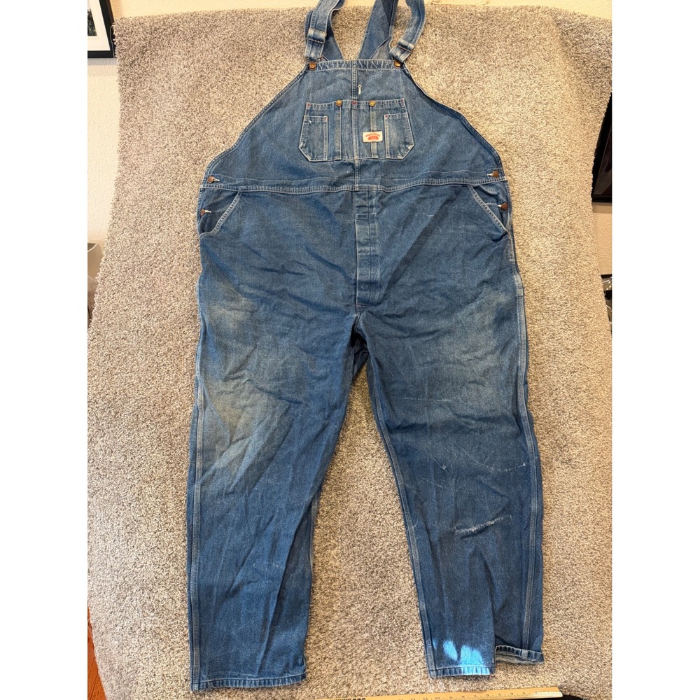 Round House Overalls Mens 56x32 Blue Denim Bib Lot 966 Workwear Carpenter Bibs *
